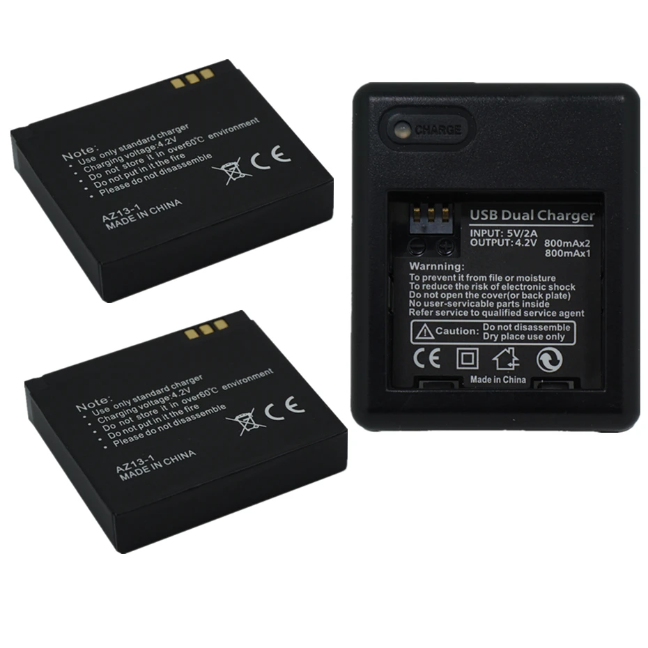 2pcs Digital Batteries for xiaomi yi battery with dual port charger