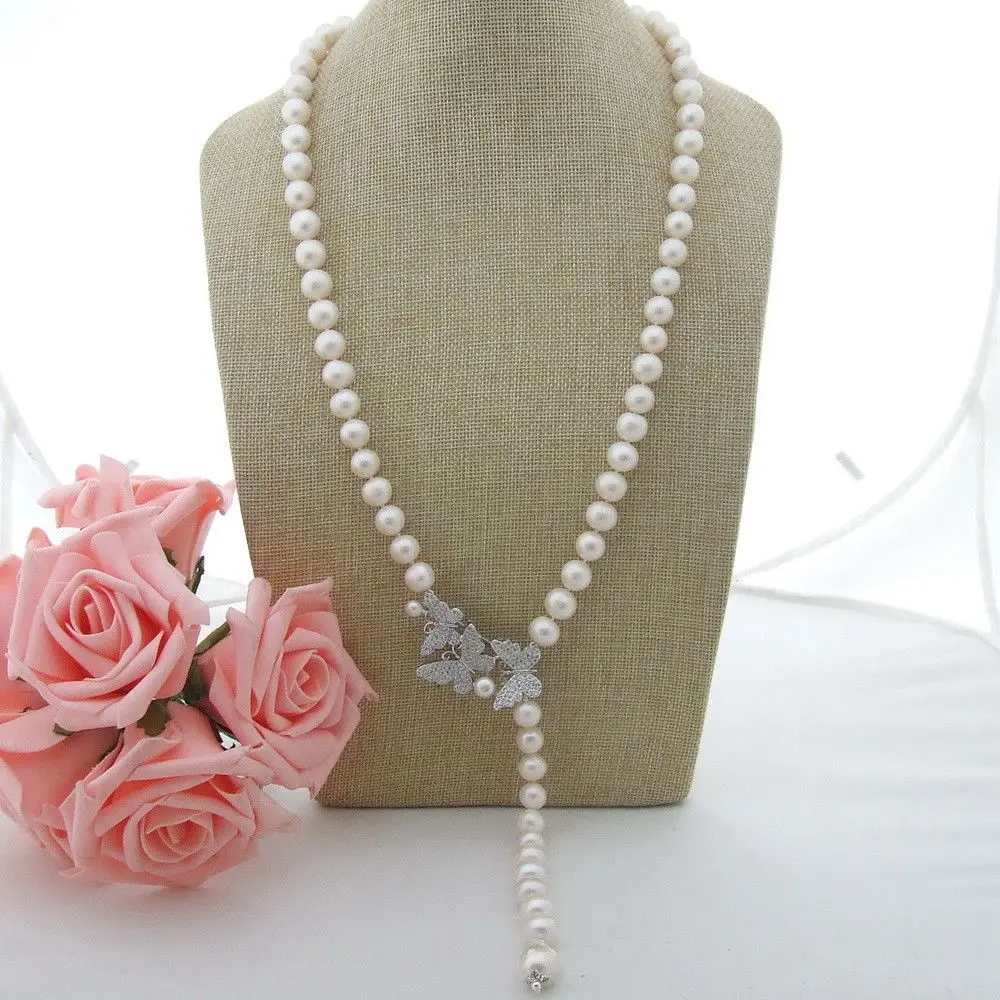

AB112702 27" 10-11mm 14X21MM White Pearl Necklace CZ Pendant