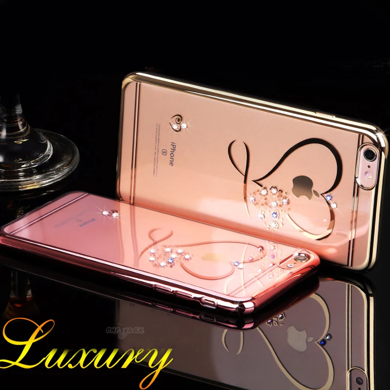 For iphone 6 Case Ultra Thin Clean Soft TPU Crystal Phone Cases Rose Gold Plating Glitter Diamond Cover For iphone 6 6S 6 Plus