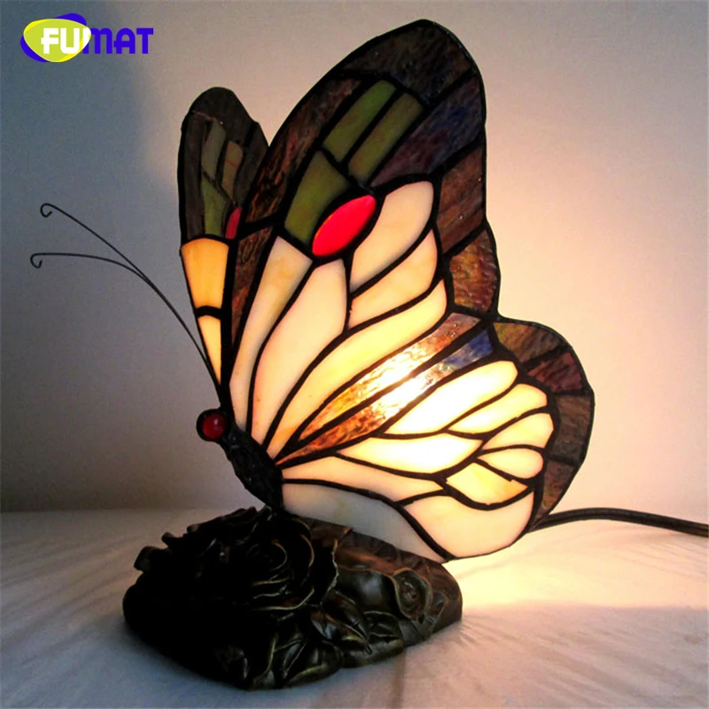 Настольная лампа FUMAT с витражными бабочками креативная настольная Tiffanylamp для