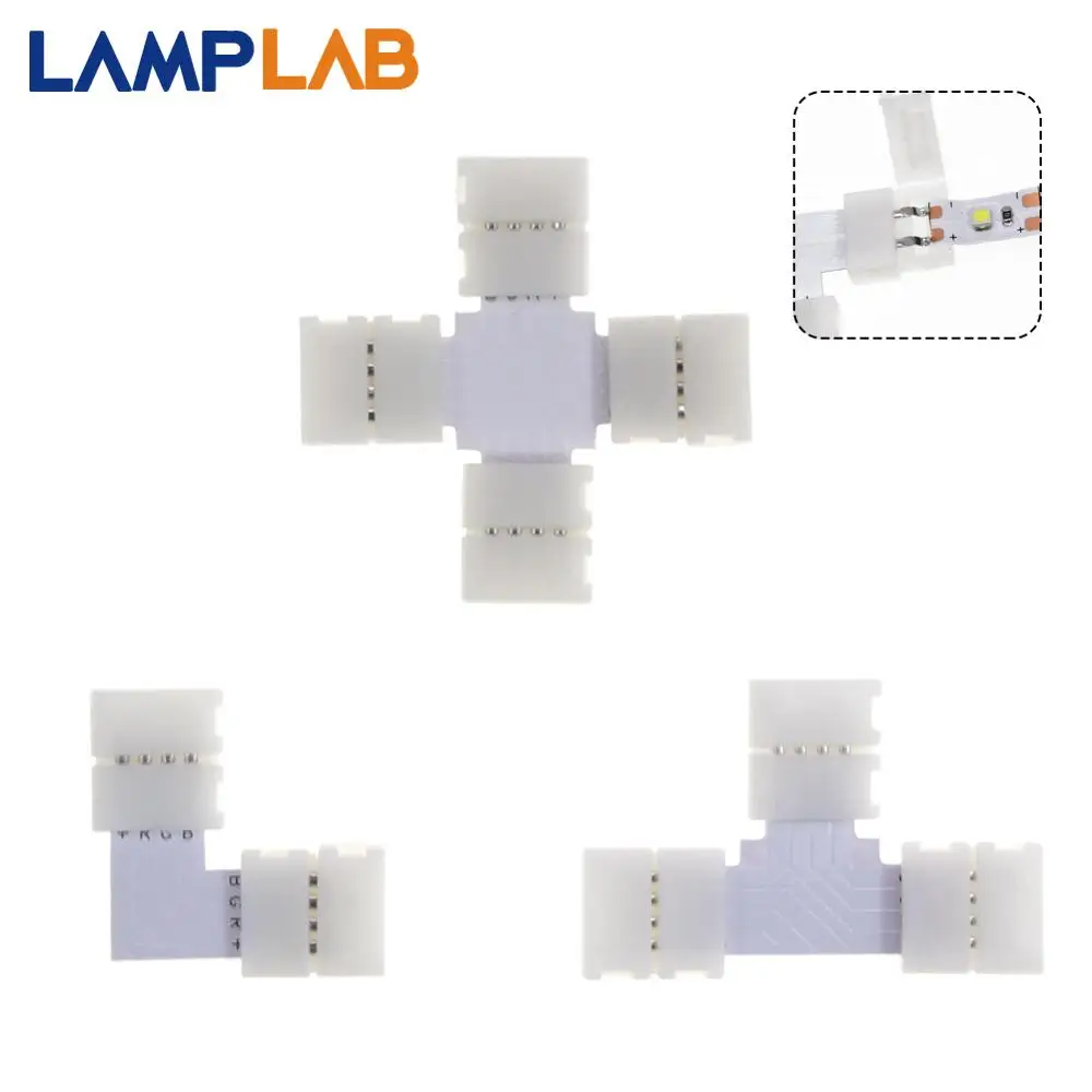 

LED Strip Light Connector RGB Free L Shape / T Shape / X Shape 2pin 4pin 5pin 10mm Angle Corner Solderless Free Welding 5PCS/LOT