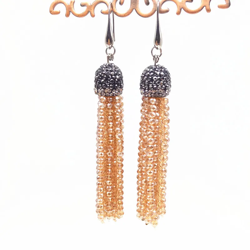 

Earrings 8 models Bohemian Vintage Color Crystal Beads Long Tassel Earrings Silver Cap Brass Ear Wire Tassel Dangle Earrings