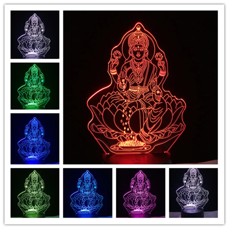 

Hot Sale 3D Joss Popular Four Hand figure of Buddha Night Light 7 Color Change USB Wireless Flashlight Decor for home Kids Gift