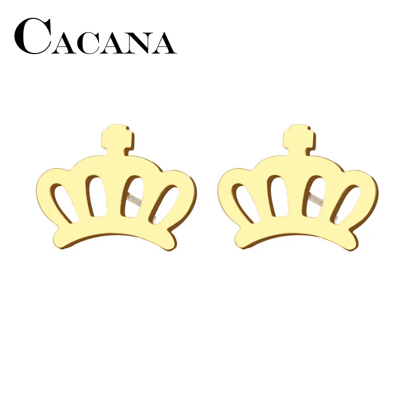 CACANA Stainless Steel Stud Earring For Women Man Crown Gold And Silver Color Lover's Engagement Jewelry Drop Shipping
