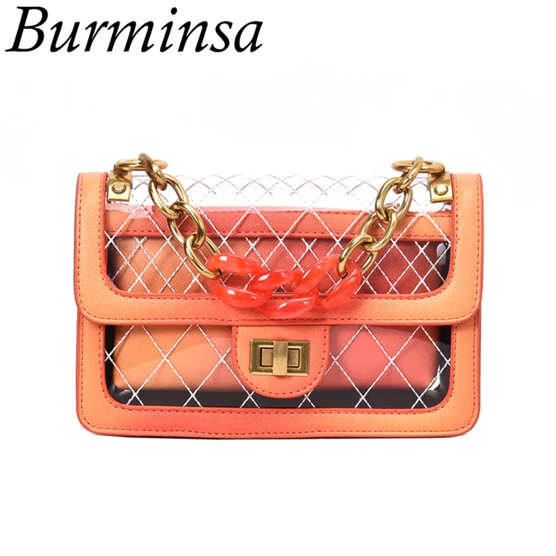 

Burminsa Summer Transparent Crossbody Bags For Women Acrylic Chain Quilted Ladies Shoulder Messenger Bags Clear PVC Purse 2019