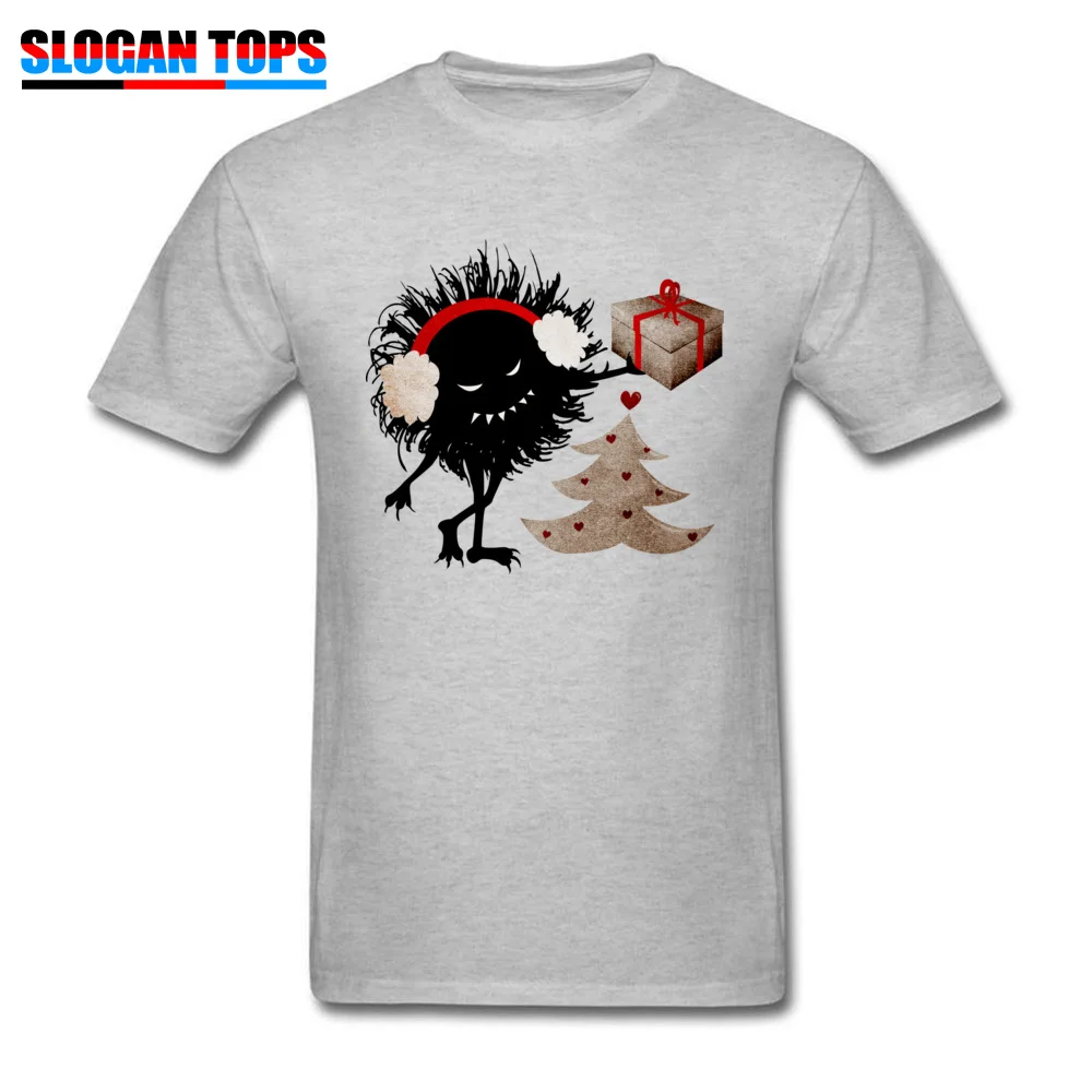 Printed On Tshirts Fitted Round Neck Christmas Evil Bug Gives Present 100% Cotton Boy Tops Shirts Crazy Short Sleeve T Shirts Christmas Evil Bug Gives Present grey