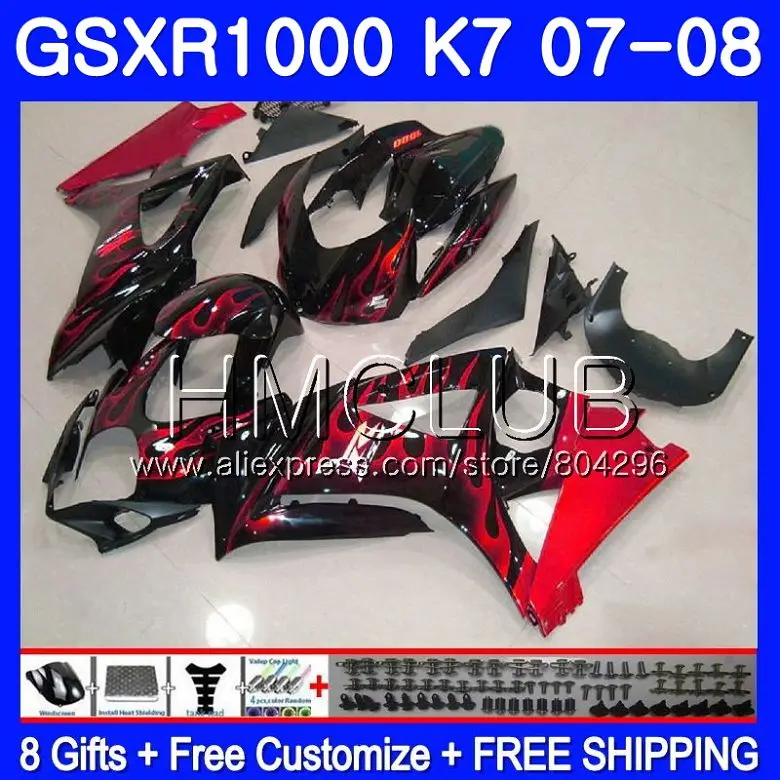 

Red flames Body For SUZUKI GSXR-1000 K7 GSX-R1000 GSXR 1000 07 08 35HM.7 GSXR1000 07 08 Bodywork GSX R1000 2007 2008 Fairing