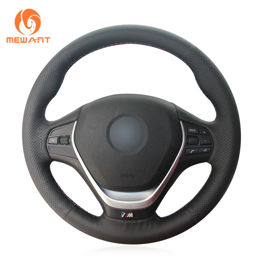 MEWANT Black Artificial Leather Car Steering Wheel Cover for BMW F20 F21 F22 F23 F30 F31 F34 F32 F33 F36