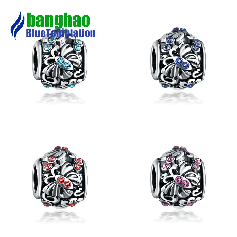 

plata de ley 925 1pcs Jewelry accessories wholesale DIY bracelet loose beads butterfly crystal alloy large hole beads CTB584