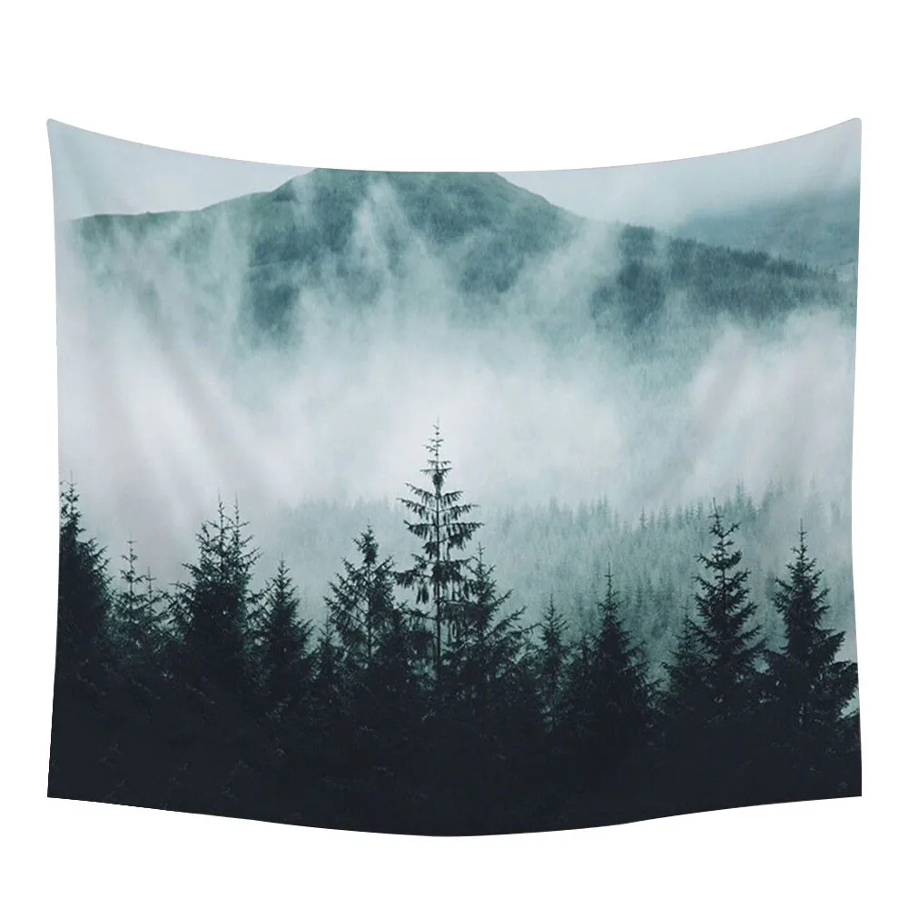 

Misty Forest with Mountains Tapestry Fog Fantasy Magical Trees Landscape Wall Hanging 3D Vision Nature Tree Tapestry