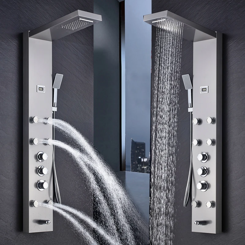 Thermostatic Shower Column FaucetLuxury Bathroom Bath Shower System SPA Massage Sprayer Temperature Screen Show