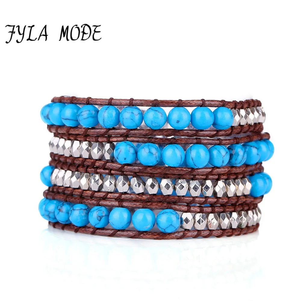

Fyla Mode Exclusive High End Natural Turquoise Stones and Selected CCB Beads Wrap Bracelets Beading Pattern Bohemian Holiday Bra