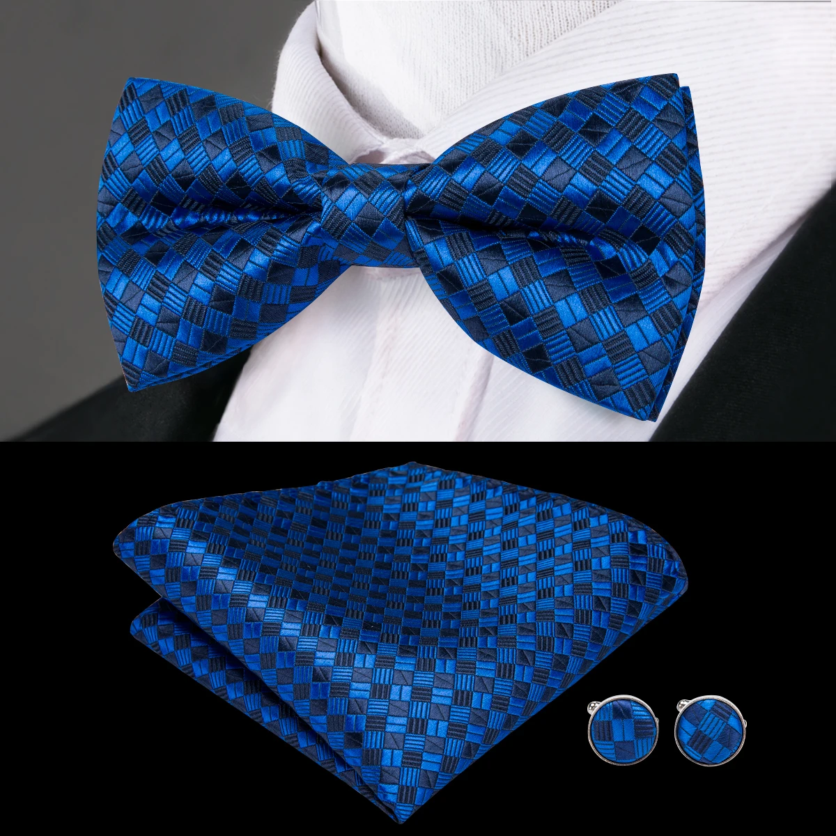 Hi Tie Man Bowtie 100 Silk Luxury Blue Bow Ties for Men Fromal Suit