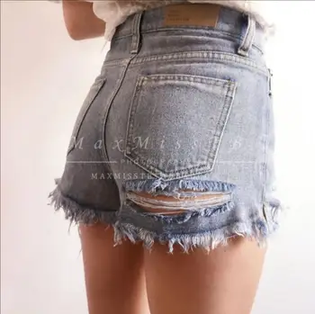 

Fashion leisure hip sexy high waist denim shorts side seam