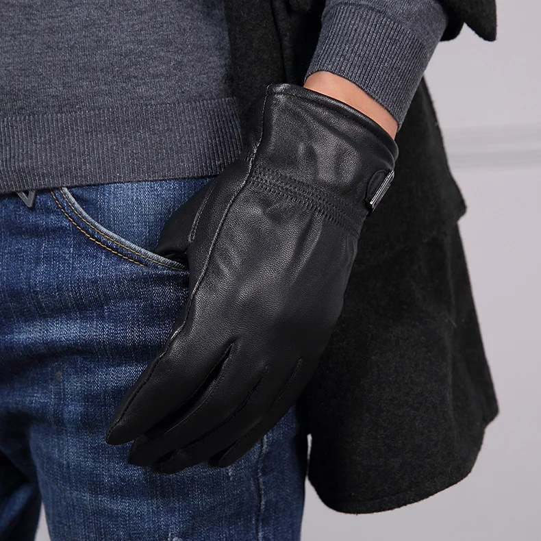 Мужские перчатки из натуральной козьей кожи новые брендовые зимние перчатки мужские черные перчатки для вождения Модные теплые варежки TWA557
