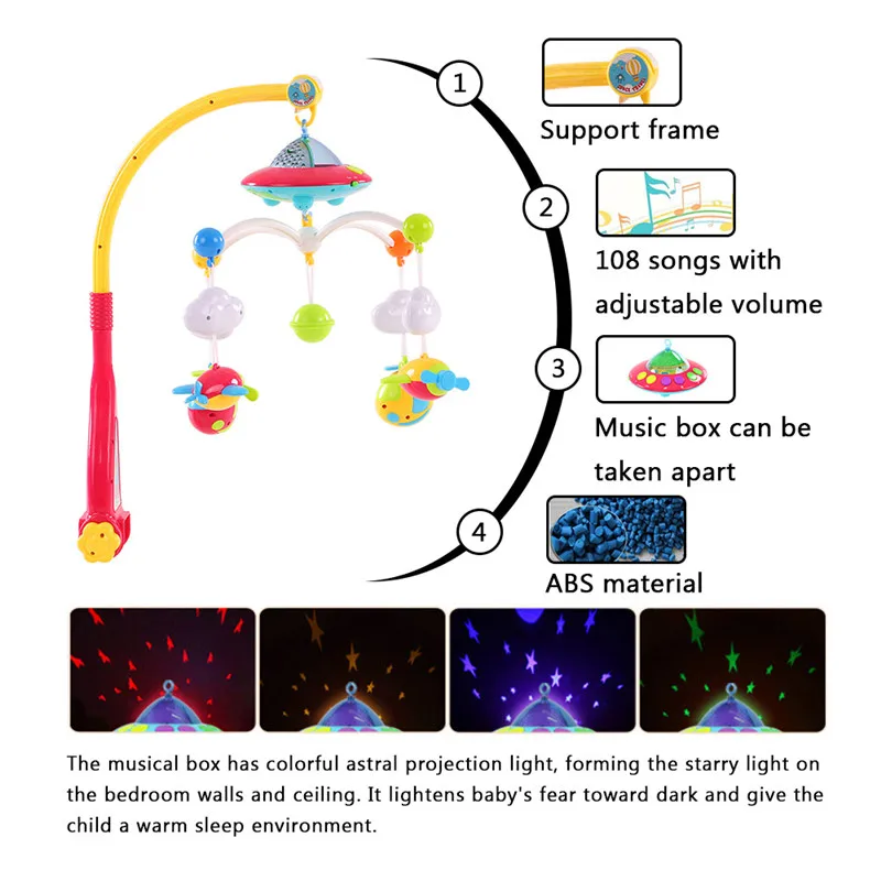 Детские игрушки 0-12 месяцев кроватки мобильного музыкального кровать колокол с животных погремушки проекции мультфильм раннего обучения