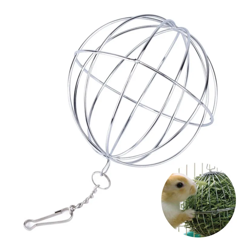 1pc Stainless Steel Round Sphere Feed Dispense Exercise Hanging Hay Ball Guinea Pig Hamster Rat Rabbit