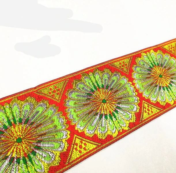 Высокое качество 7cmx8yards блестящие золотое солнце Цветочная вышивка лямки кружева