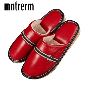 

Mntrerm Wonen's Slippers Winter Genuine Leather Warm Home Indoor Non-Slip Thermal Sheepskin Plush Slippers 2018 New Hot Shoes
