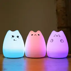 USB светодио дный Перезаряжаемые LED Красочные ночник животных кошка stype Силиконовые мягкие дышащие мультфильм детские светильник для