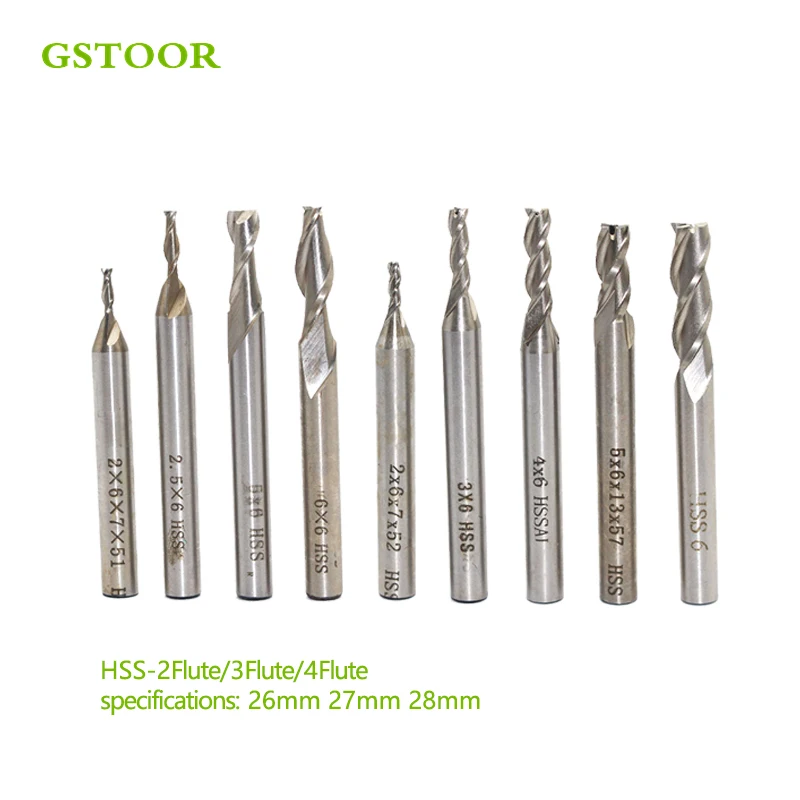 

1PC 26mm 27mm 28mm 2Flute 3Flute 4Flute HSS End Mill Cutter CNC Bit Milling Cutter