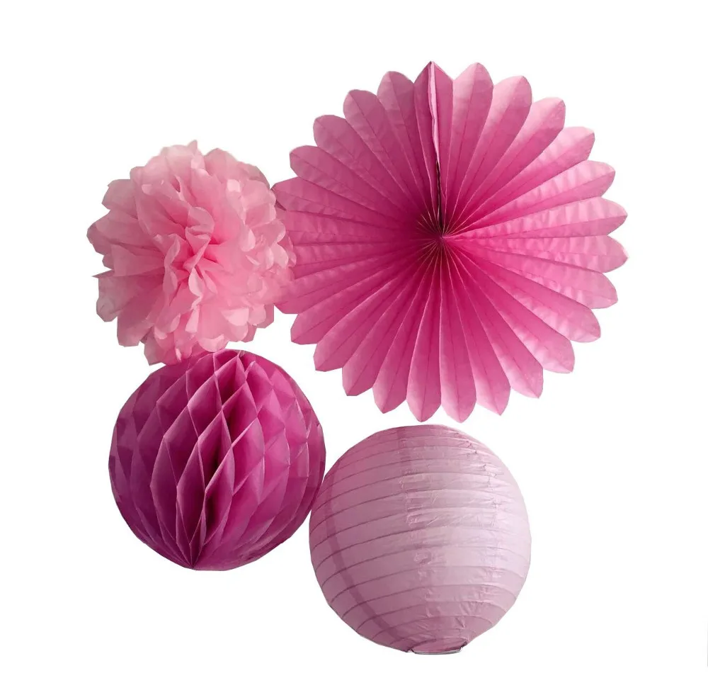 

Fuchsia Pink Series Tissue Paper Pom Poms Paper Fan Paper Honeycomb Ball and Paper Lanterns Home Decor Babyshower Decorations