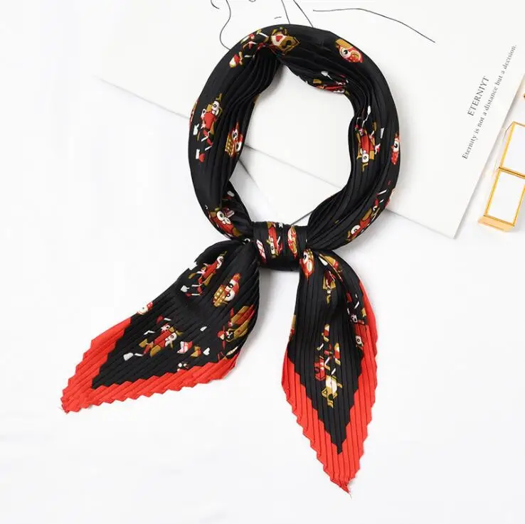 

yishine Wrinkle Neck Scarf Women Owl Animals Prints Fashion Crepe Kerchief Scarves New Headband Crumple Handlebag Wraps Scarf