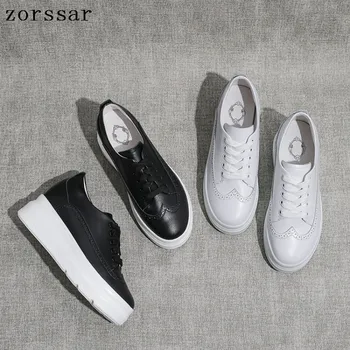 

Genuine Leather Women's Platform Sneakers 2019 New spring Fashion Women White Black Dad Shoes Woman Casual Chunky Footwear