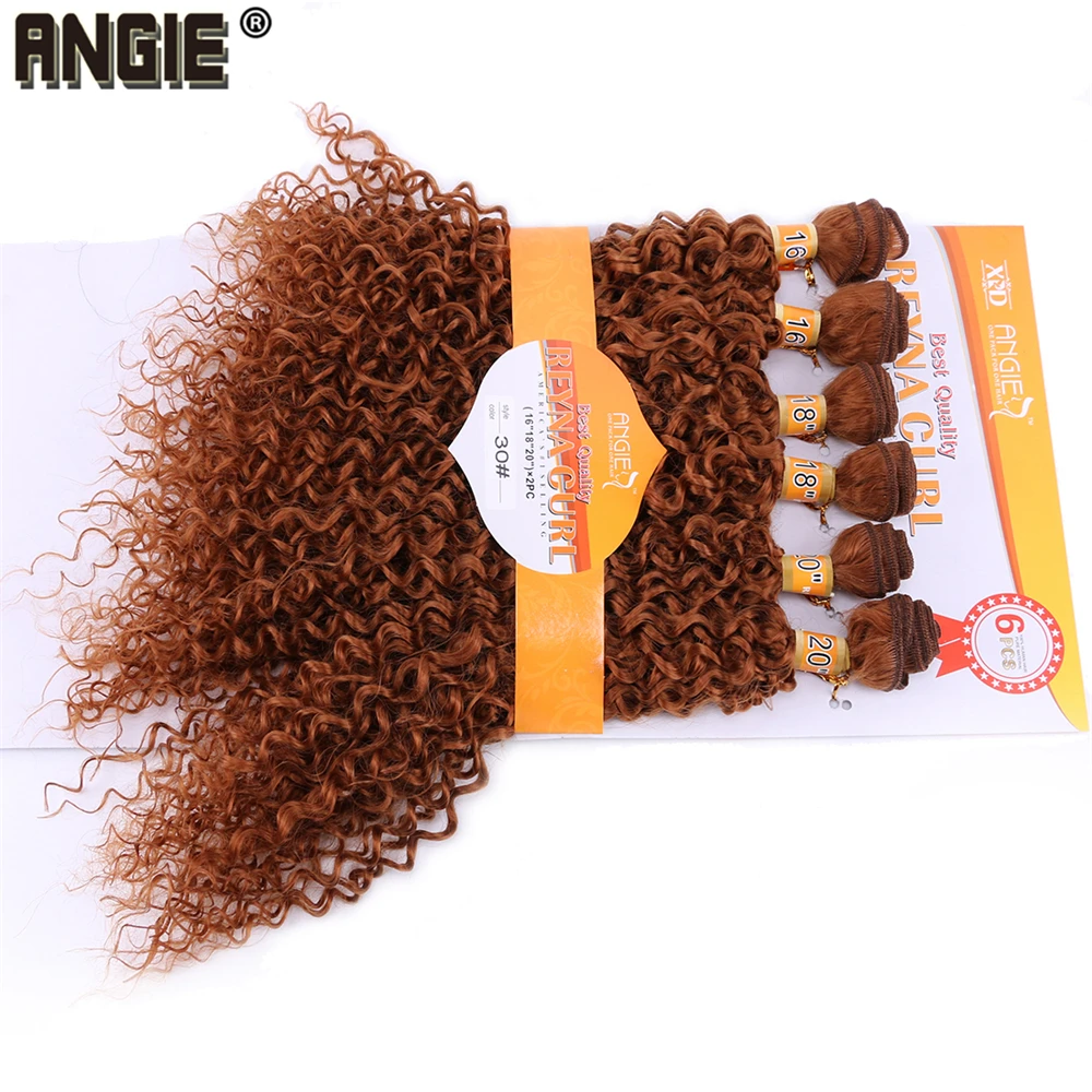 ANGIE Golden Color Synthetic Hair Bundles Afro Kinky Curly Wave Hair Extensions Pure Color Fiber Weaving