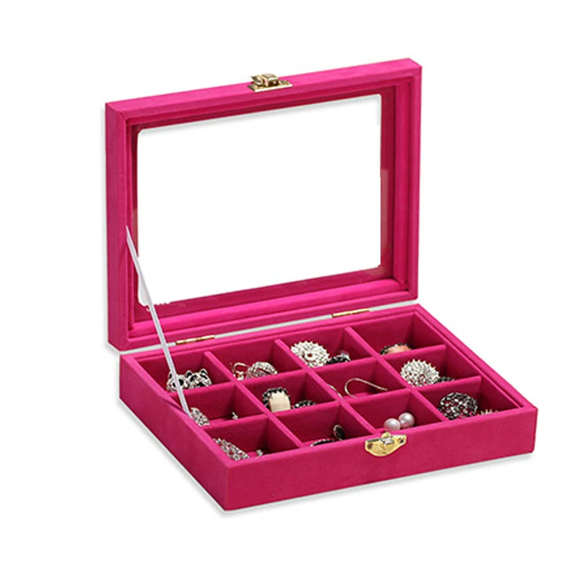 New 2014 Small jewelry box glass cover ring storage box stud earring