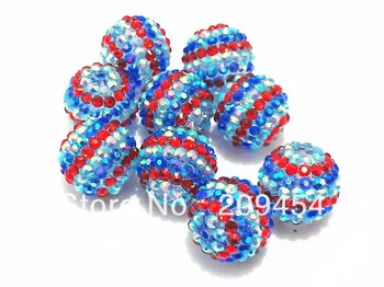 

Newest !! 20mm 100pcs/lot Flag Color Stripe Resin Rhinestone Ball Beads,Chunky Beads For Kids Jewelry Making