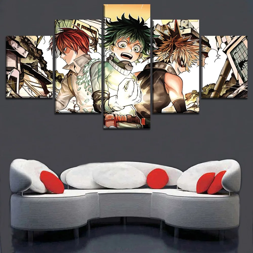 5 Pieces Wall Decor Painting My Hero Academia Animation Poster Canvas Printed Art Decorative Pictures Artwork Cuadros | Дом и сад