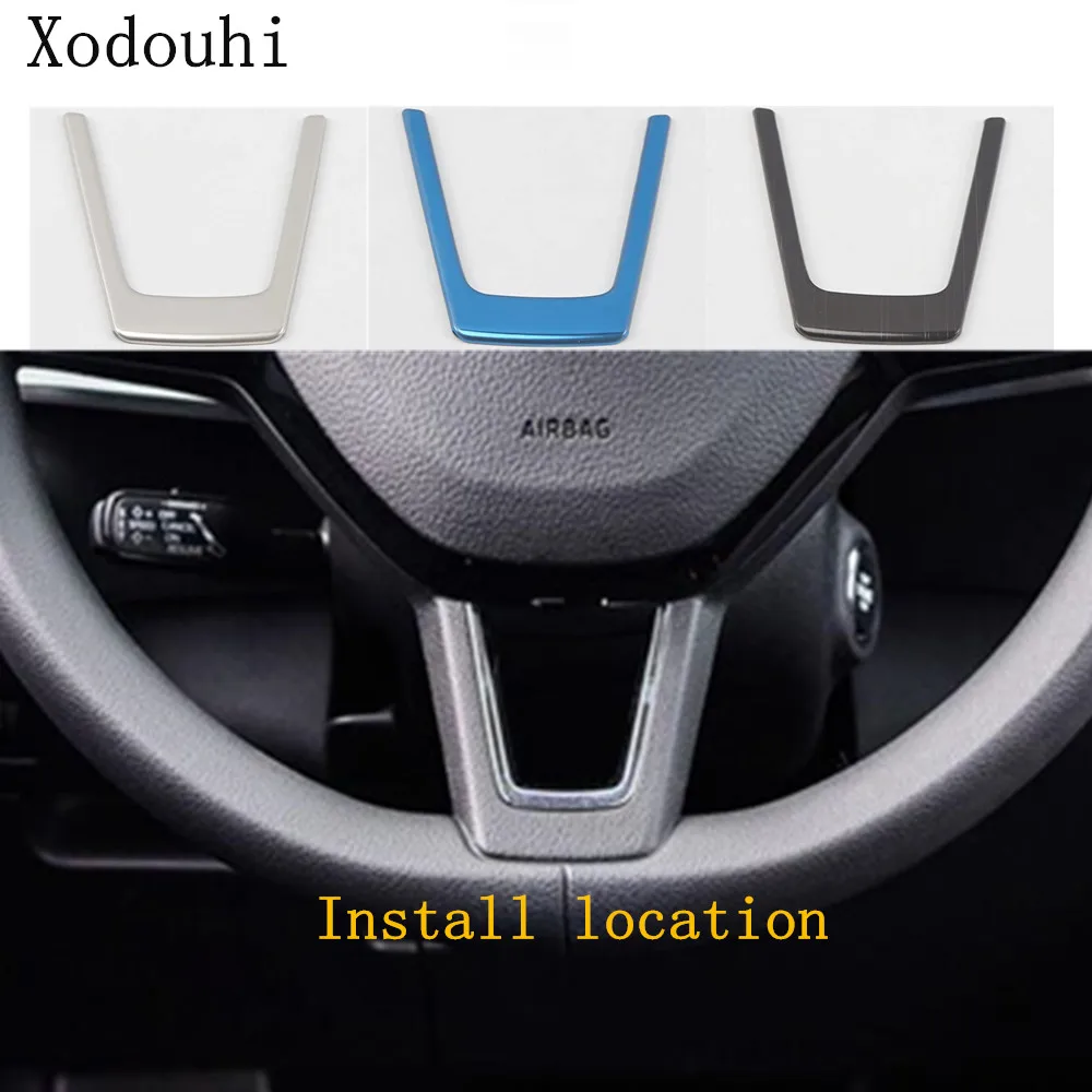 

car body cover Stainless steel Steering wheel Interior Kit switch Trim lamp frame 1pcs For Skoda Karoq 2017 2018 2019