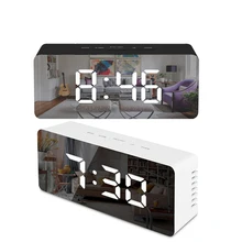 

LED Mirror Alarm Clock Digital Snooze Table Clock Wake Up Light Electronic Large Time Temperature Display Home Decoration Clock