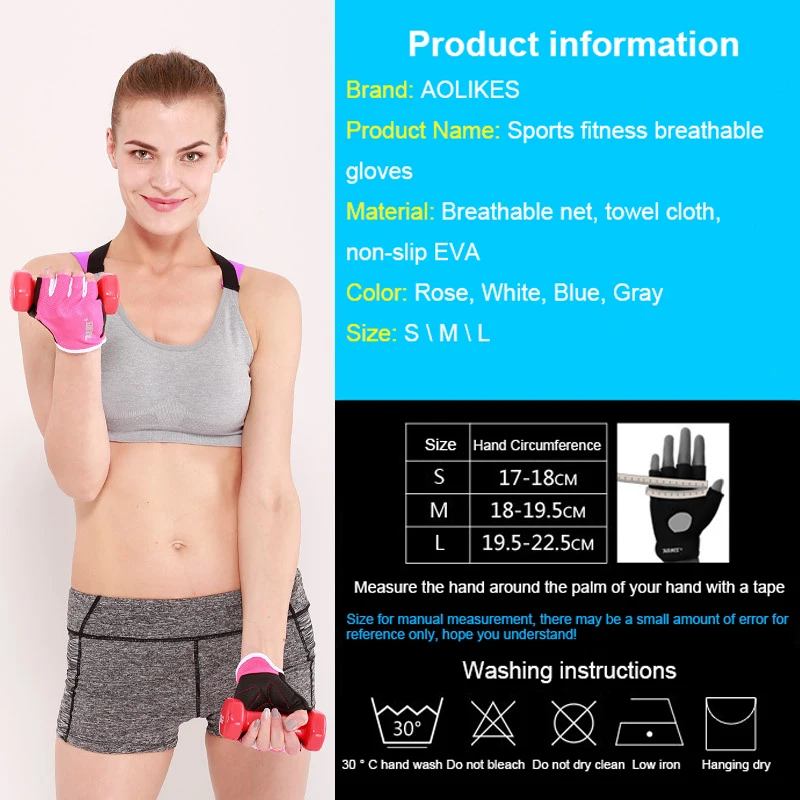 AOLIKES 1 Pair Adult Anti-skid Breathable Gym Gloves Body Building Training Sport Dumbbell Fitness Exercise Weight Lifting Glove