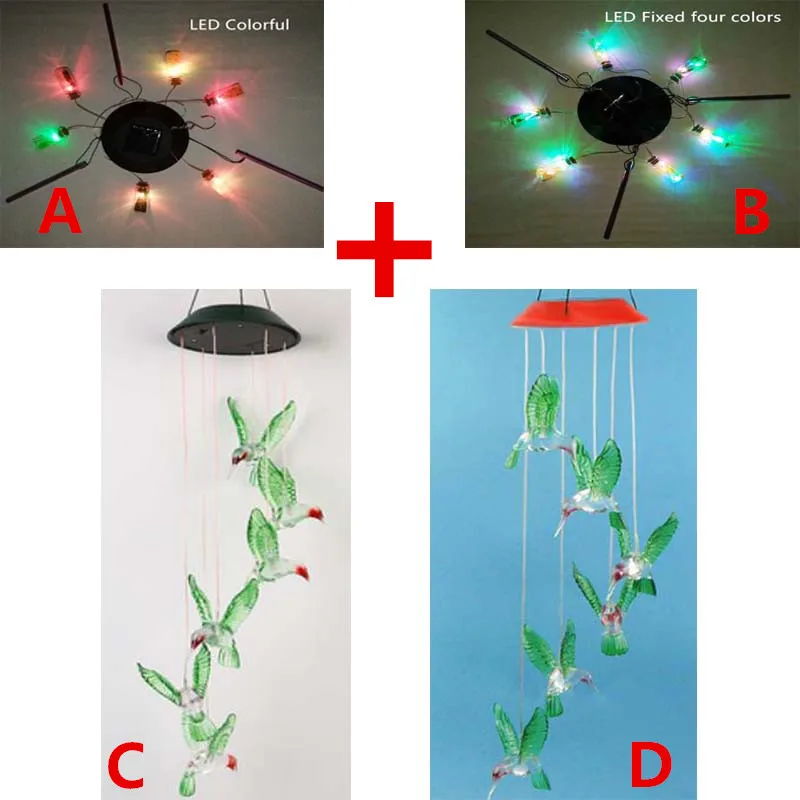 

4Set/Lot Solar Lamp Hummingbird Type color-changing & Lucky Bottles Wishing Wind Chime Light Chandelier Home Garden Decoration