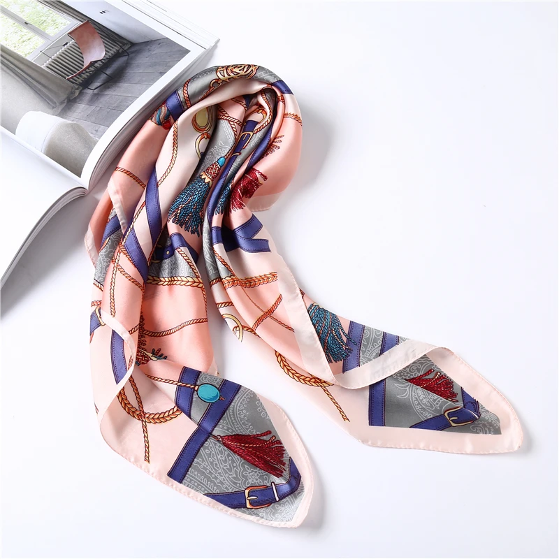Роскошный брендовый Элегантный женский квадратный шелковый шарф на шею, атласный шарф, обтягивающий Ретро галстук для волос, небольшой модный квадратный шарф 70x70 см - Цвет: FJ143 pink