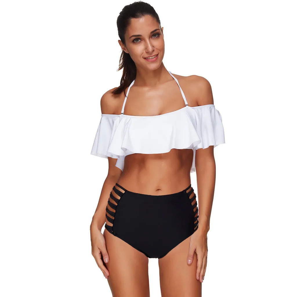 

Brazilian Tankini Swimsuits Women Ruffle Swimwear White Two Piece Swimming Swimsuit High Waist Biquinis Feminino 2018