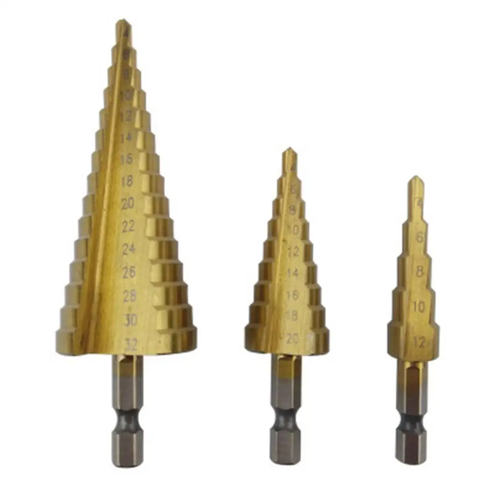 

LanLan 3PCS Drill Bit Set Hexagonal Handle Stepped Drill Bit Spiral Drill Bit Steel Plate Tapper Tool Set