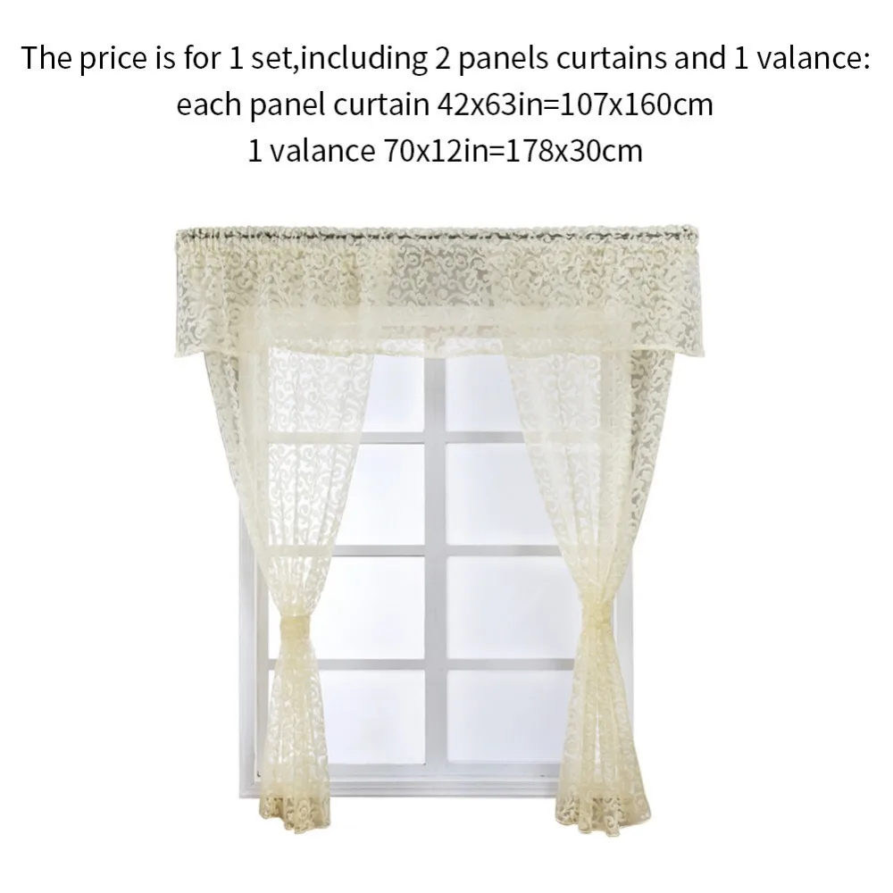 Smt293 NAPEARL Floral Leaves Jacquard Short Tulle Drops Valance Set Kitchen Windows With Ropes Cream Color Rustic Decor Fabric Circle