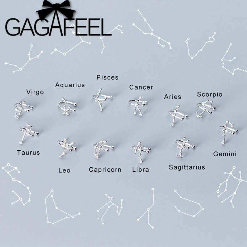 

GAGAFEEL Women Silver 12 Constellations Clip Earrings 925 Sterling Silver Ear Clip for Girls Wholesale Silver Jewelry