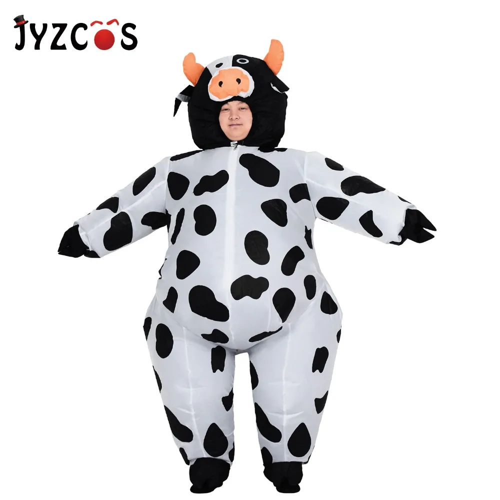 JYZCOS Cow Inflatable Costume Milk Cattle Clothing Halloween Costume for Men Adult Party Purim