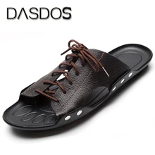 Мужские сандалии; обувь из натуральной кожи; повседневные пляжные тапочки со шнуровкой из коровьей кожи; мужские сандалии на плоской подошве; Высококачественная дышащая обувь