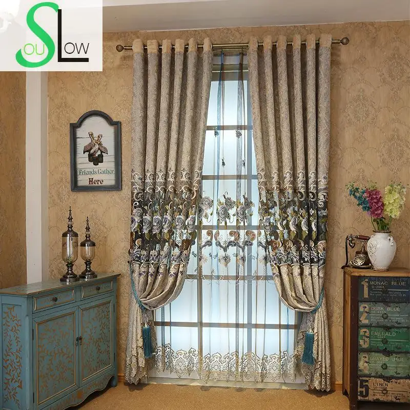 

[Slow Soul] European Style Modern Minimalist Light Shade Cloth Embroidered Living Room Bedroom Curtains Curtain Tulle And Luxury