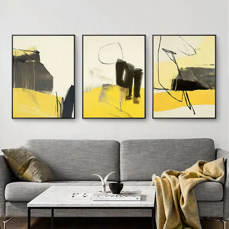 

Minimalist Picture Creative Imagine Black yellow Canvas Painting Abstract Print poster Wall Art pictures for living room Nordic