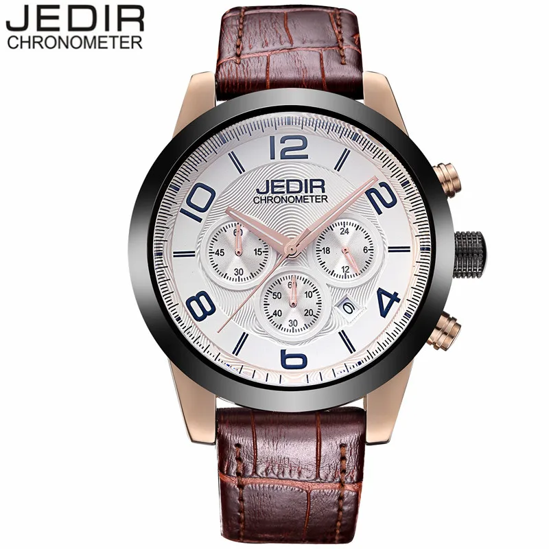 

JEDIR Mens Watches Chronograph Clock Male Sport Waterproof Wristwatch Leather Quartz Watch relogio masculino Christmas gift N56