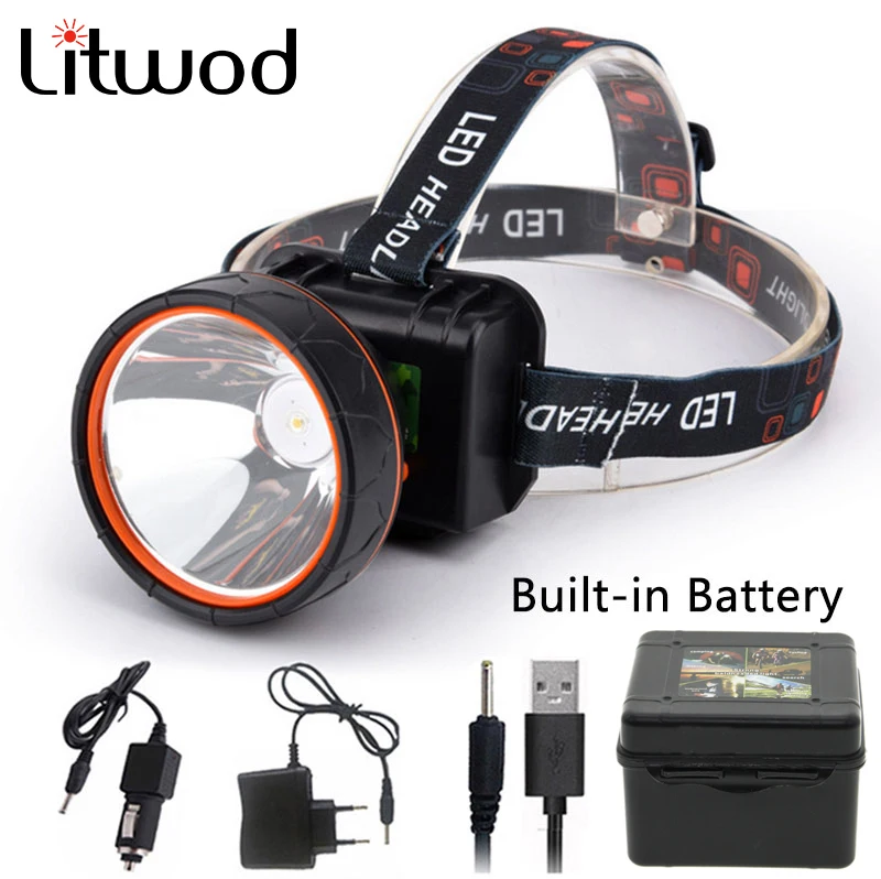 Litwod Z20 Build-in Rechargeable Battery Led Head lamp Light Flashlight torch Bright LED Headlight Headlamp for fishing