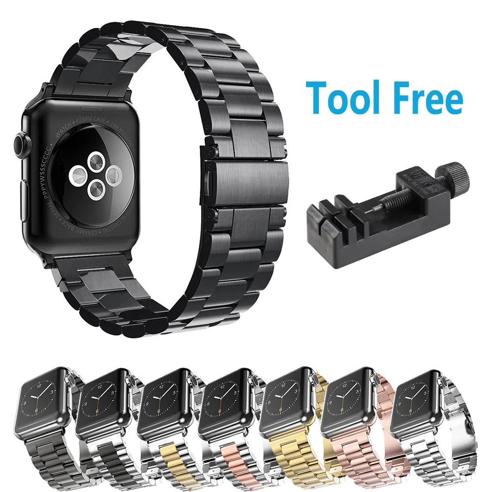 Stainless Steel Wristband Metal Buckle Clasp Strap Replacement Bracelet for Apple Watch series 3 2 1 for iwatch sport 38mm 42mm