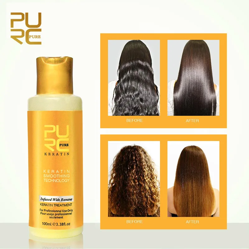 

PURC New Formula Banana Flavor Keratin 12% Straightening Hair Treatment Repair Frizzy Damaged Hair Make Hair Smoothing 100ml