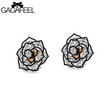 GAGAFEEL Rose Fower Stud Earrings Fashion Jewelry For Women Luxury Brand Design Stud Earrings Copper Crystal Vintage Earrings